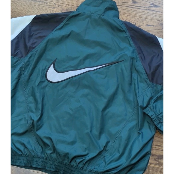 90s Nike Men's Full Zip Lined Windbreaker Black Green White Large Swoosh Sz XL - Picture 8 of 10